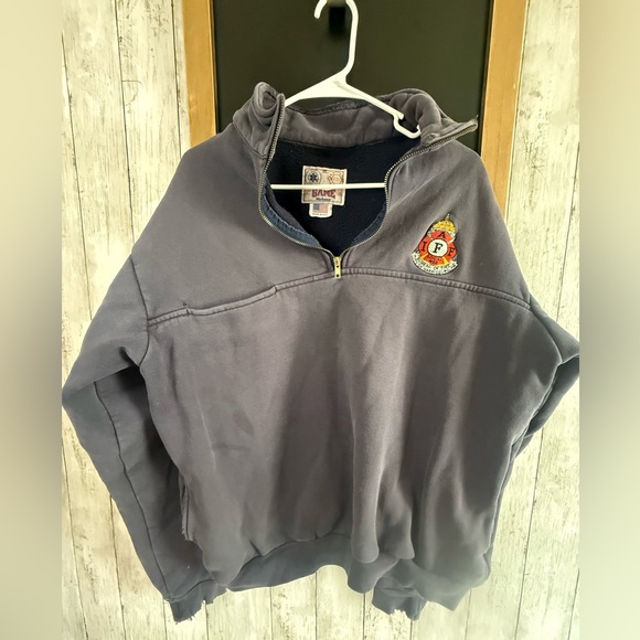 Vintage GAME Workwear FIRE EMT 9/11 Fallen Heroes Patch  1/4 Zip Sweatshirt XL - Picture 1 of 8